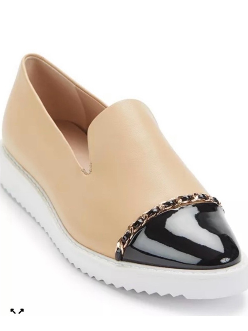 Karl Lagerfeld Beige Slip-On with Black Patent Cap and Chain